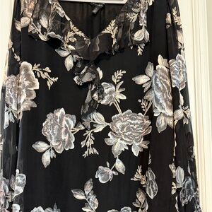 White House Black Market Floral Black Blouse